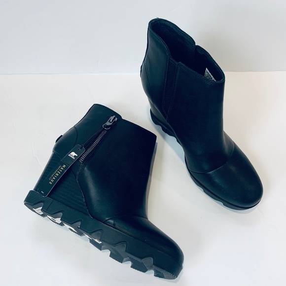 Sorel Shoes - Sorel Joan Uptown Zip Wedge Waterproof Ankle Boot in Black